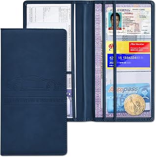 Car Registration and Insurance Holder, PU Car Glove Box Organizer, Travel Documents Folder, Universal Car Storage Pocket Accessories for Documents, Cards, License, Passport,Case (Dark Blue)