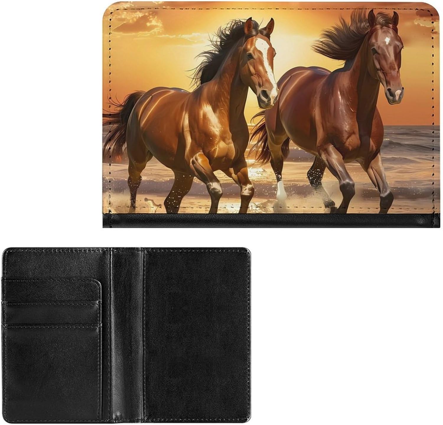 Wild Horses Running on The Beach Funny Passport Holder Slim Travel Wallet Passports Cover Card Case with Slot
