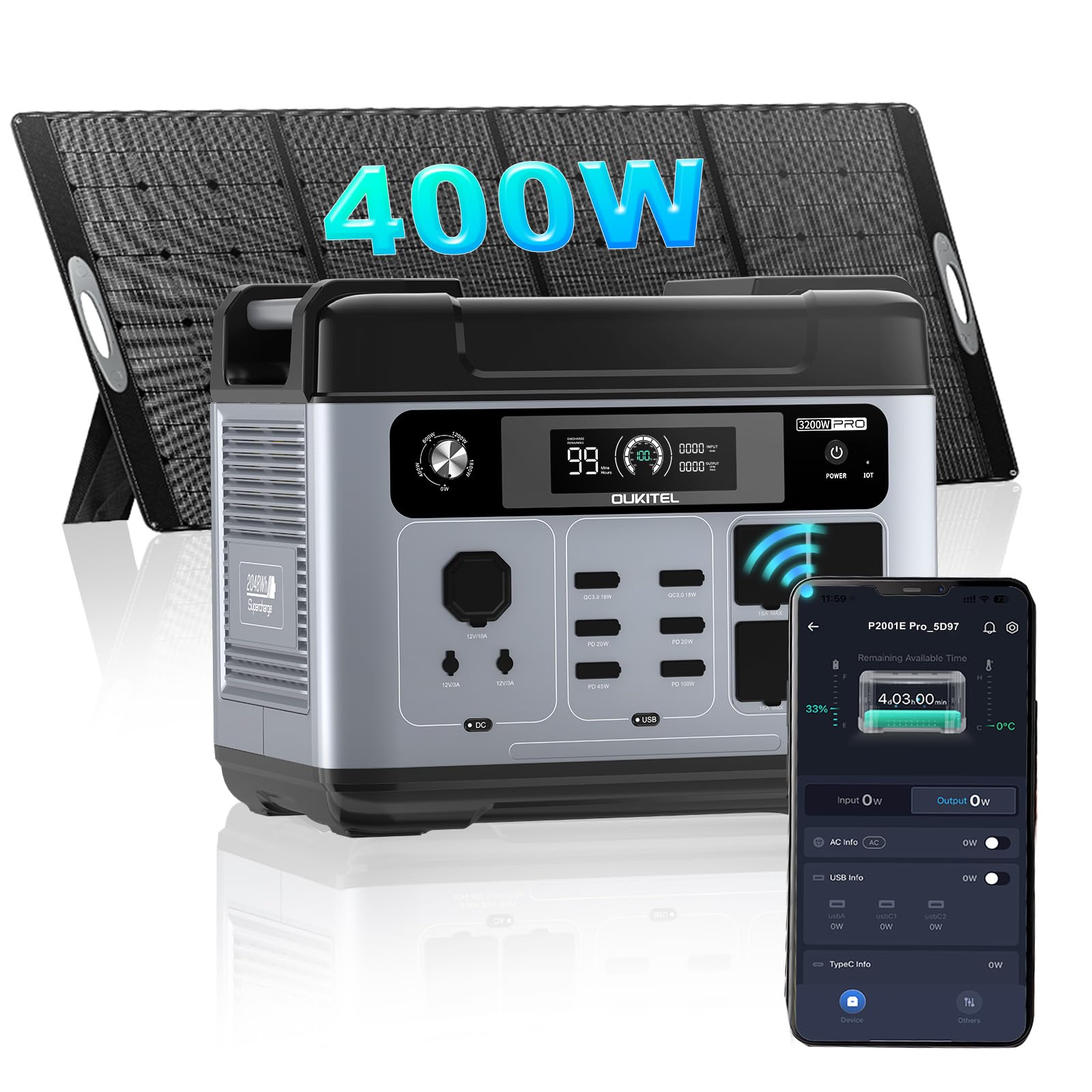 OUKITEL BP2000 Pro Power Station 3600W, 2048Wh LiFePO4, Espandibile Fino A 16kWh, UPS 0.01s, Ricarica Rapida 55min - 3