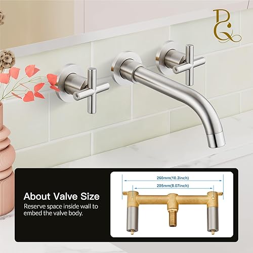 Miniatura 7 de Grifo de fregadero de baño de montaje en pared, grifo de fregadero de latón, boquilla giratoria de 360 grados, válvula áspera incluida, grifo de