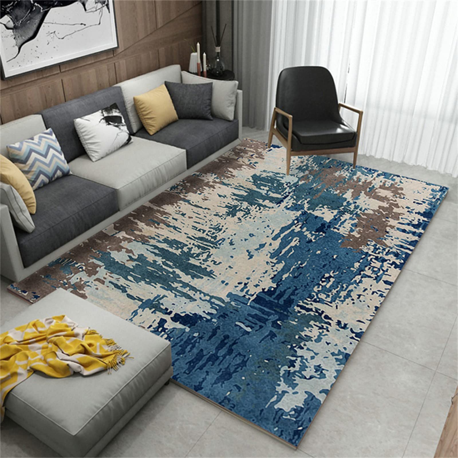 Tapis antiderapant exterieur et intérieur au style abstrait géométrique bleu