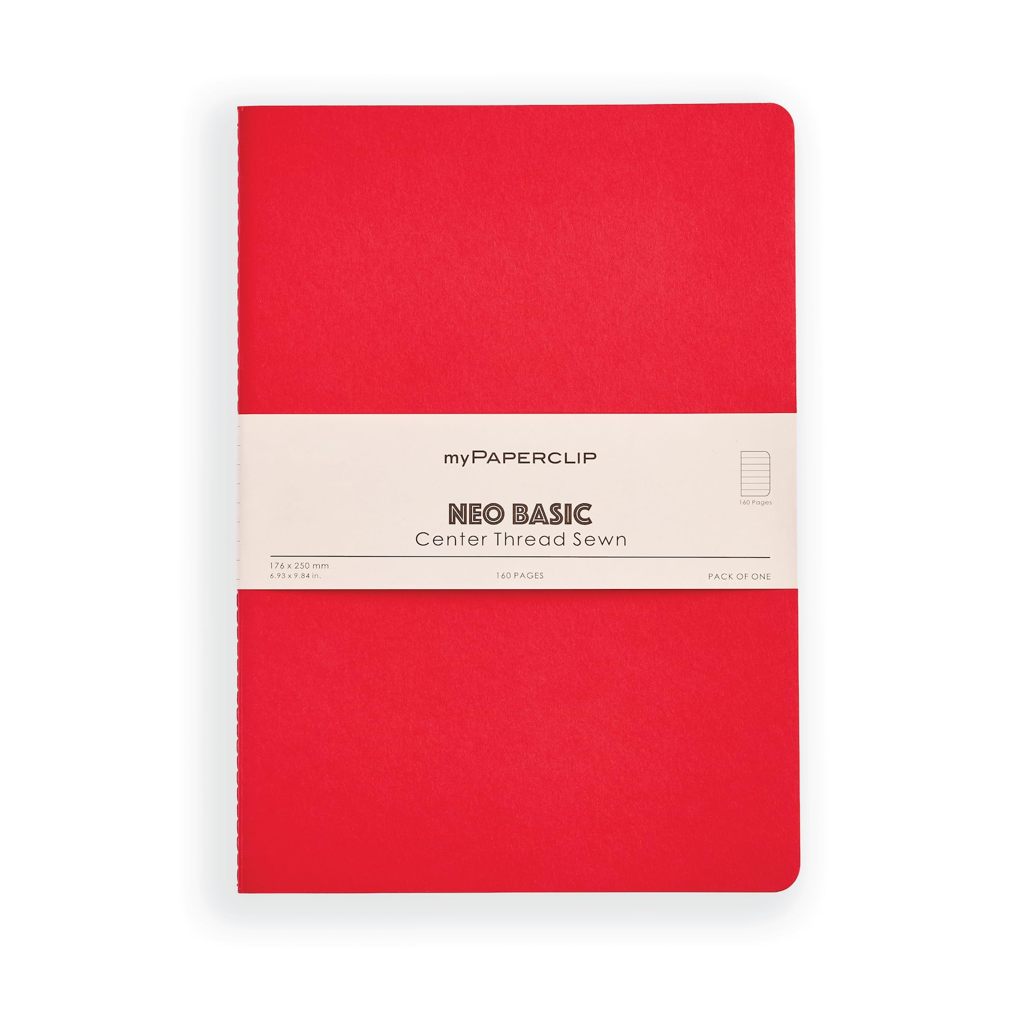 myPAPERCLIP NeoBasic B5 Ruled Notebook | 160 Pages, 80 GSM, 250 GSM Soft Cover, B5 (6.93 x 9.84 in) | Red