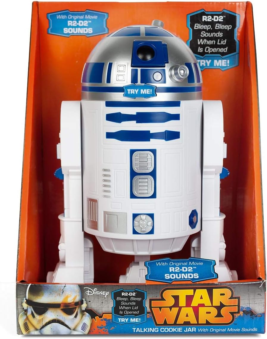 Official Star Wars Talking Cookie Jar - Plastic R2D2 Treat Container - Perfect for Cookies, Biscuits, Candy, and More - Includes Sounds from Original Movie when Lid Opens - Licensed Disney Items