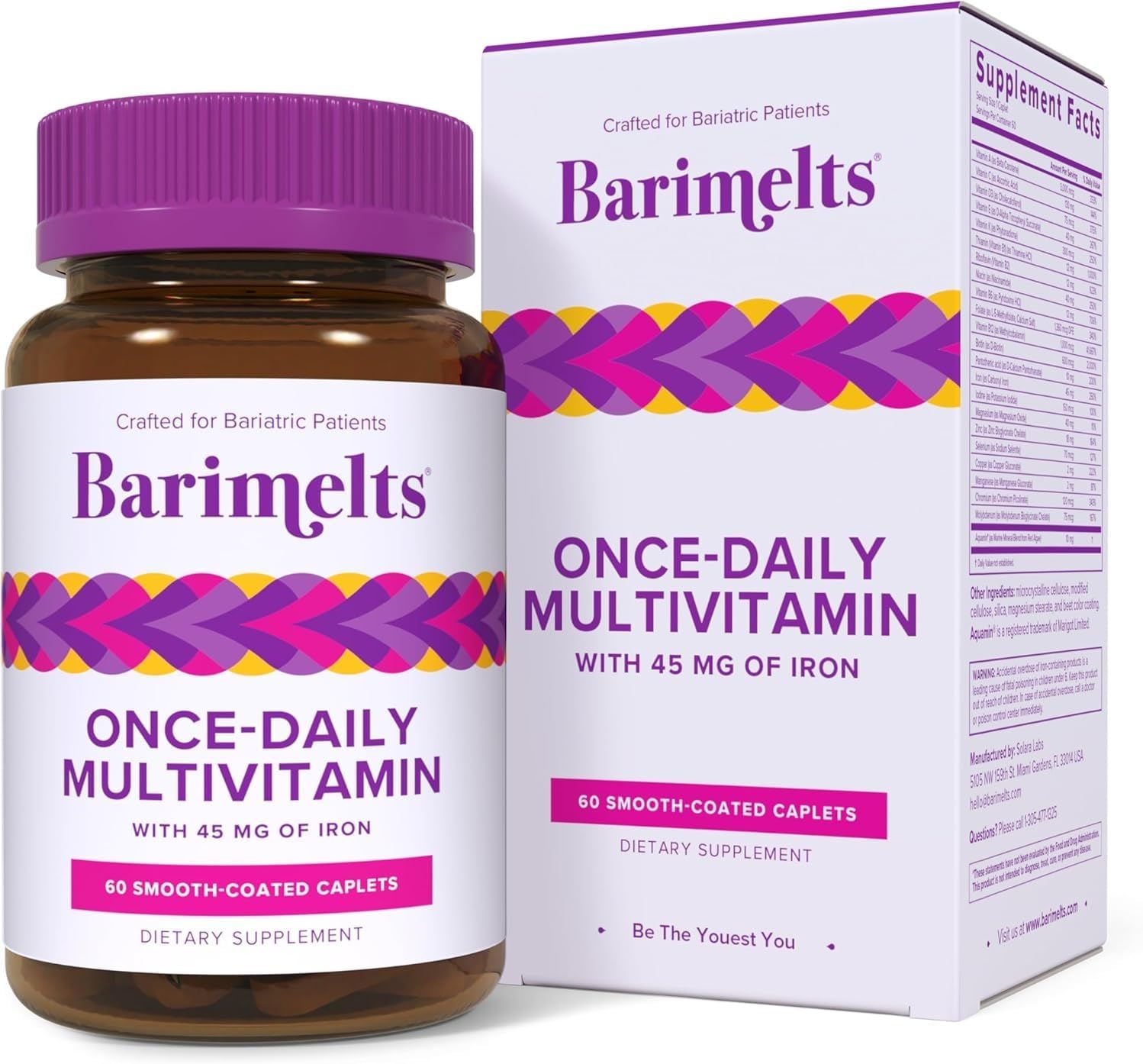 BariMelts Once Daily Bariatric Multivitamin with Iron, 60 Easy-Swallow Caplets (2-Month Supply), Multivitamin for Women, Multimineral Complex, Supports Nutrition After Bariatric Surgery​