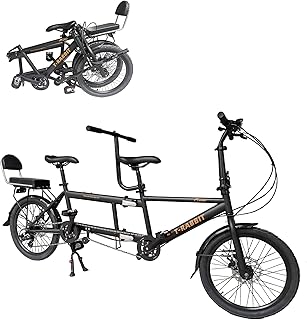 Tandem Bike for Cycling,Classic Tandem Adult Beach Cruiser Bike,20-Inch Wheels City Tandem Folding Bicycle, Three Seater,7-Speed Adjustable, Maximum Load 200kg,Size 210x35x110cm/110x35x62cm