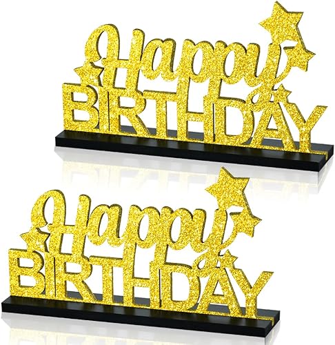 Vista 31 de TONIFUL Decoración de mesa de feliz cumpleaños en negro y dorado, centros de mesa para mesa, suministros de fiesta de cumpleaños, decoraciones