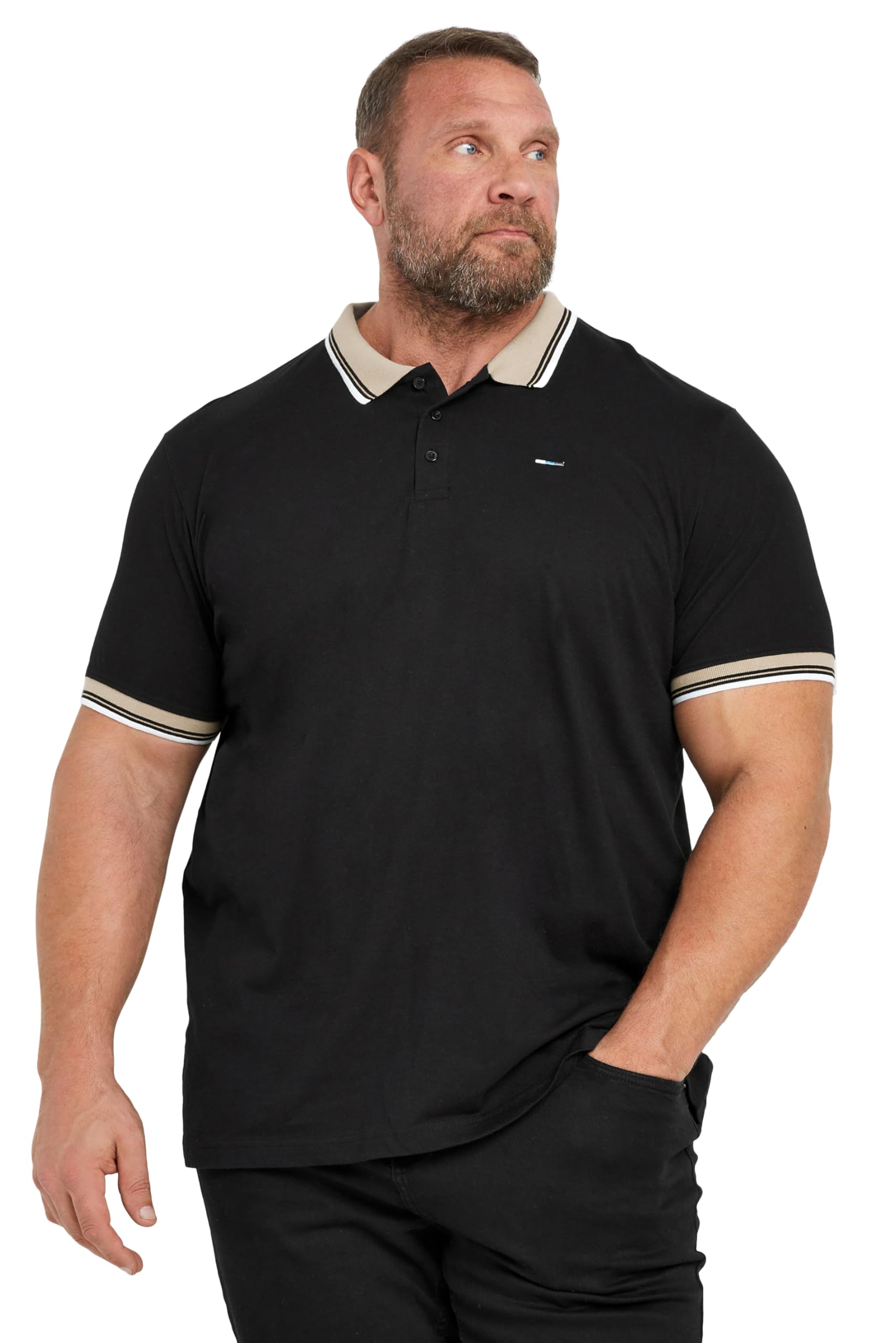 Badrhino Men's Black Big & Tall Contrast Tipped Detail Polo Shirt - Plus Curve 4XL Plus