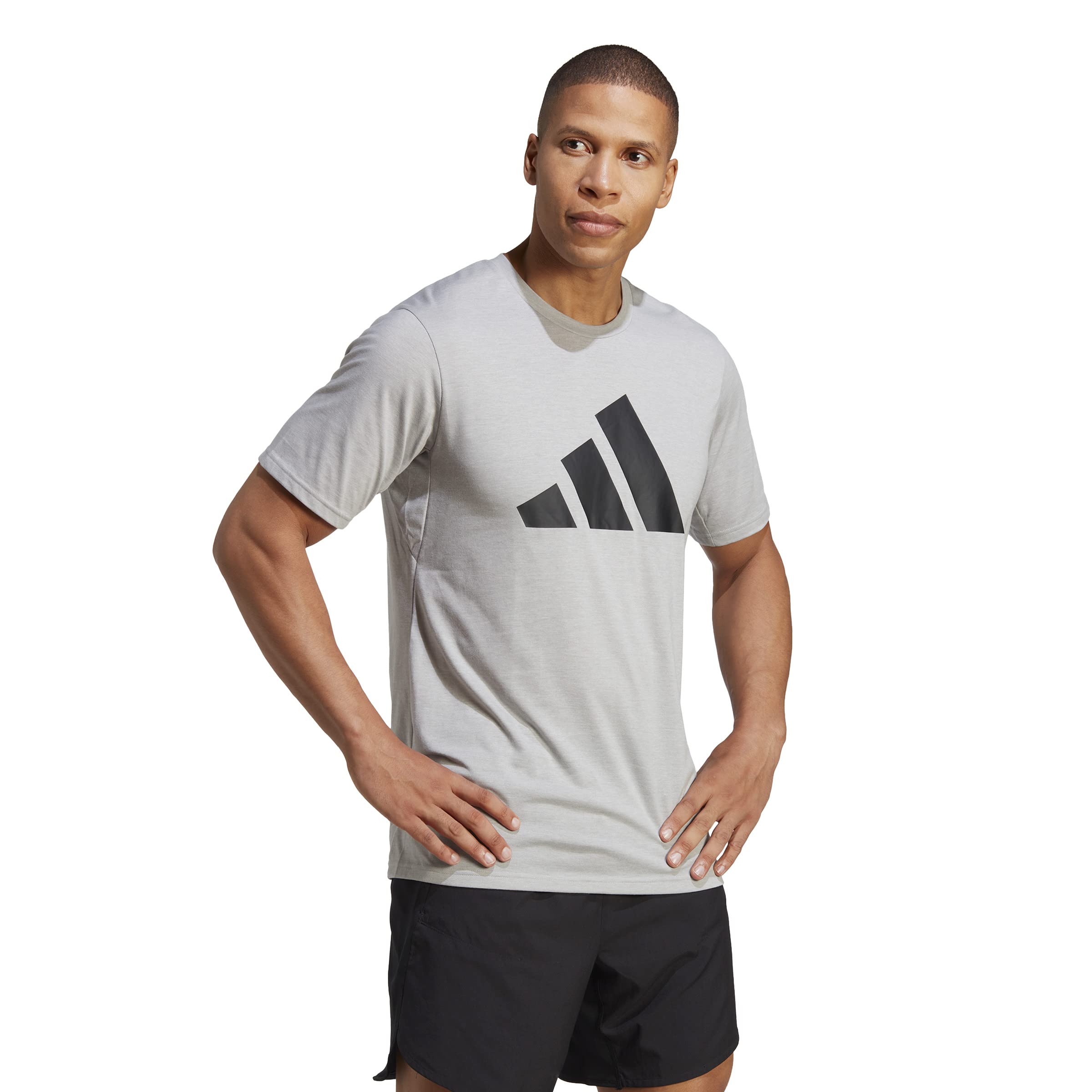 adidas Men's Train Essentials Feelready Logo Training Tee, Medium Grey Heather/Black, XL