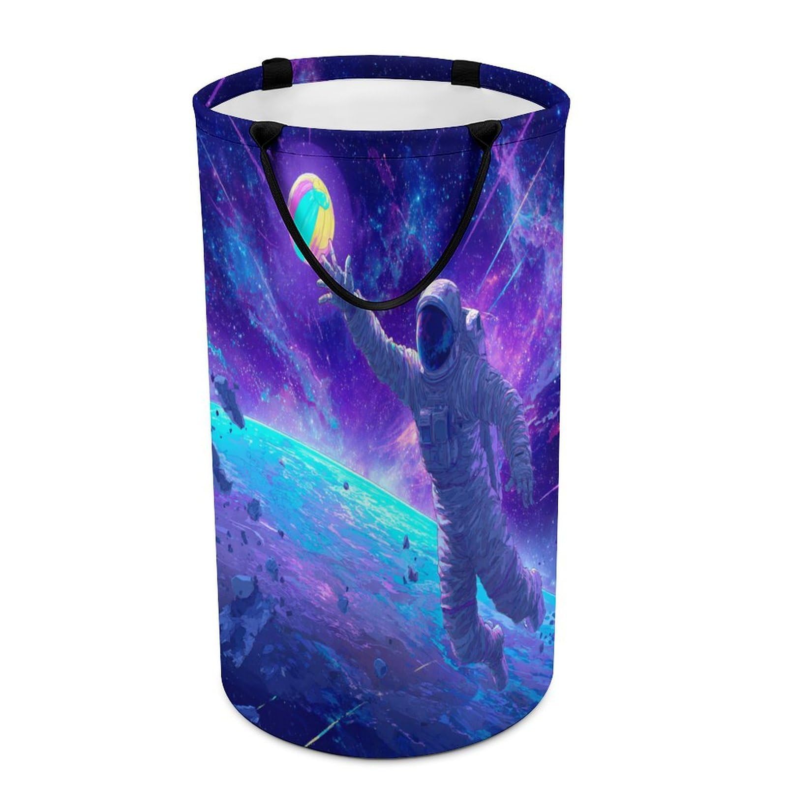 LUYYSKY Cool Realistic Astronaut Collapsible Dirty Clothes Basket, Funny Abstract Galaxy Outer Space Astronaut Sports Theme Volleyball Portable Clothes Storage Basket