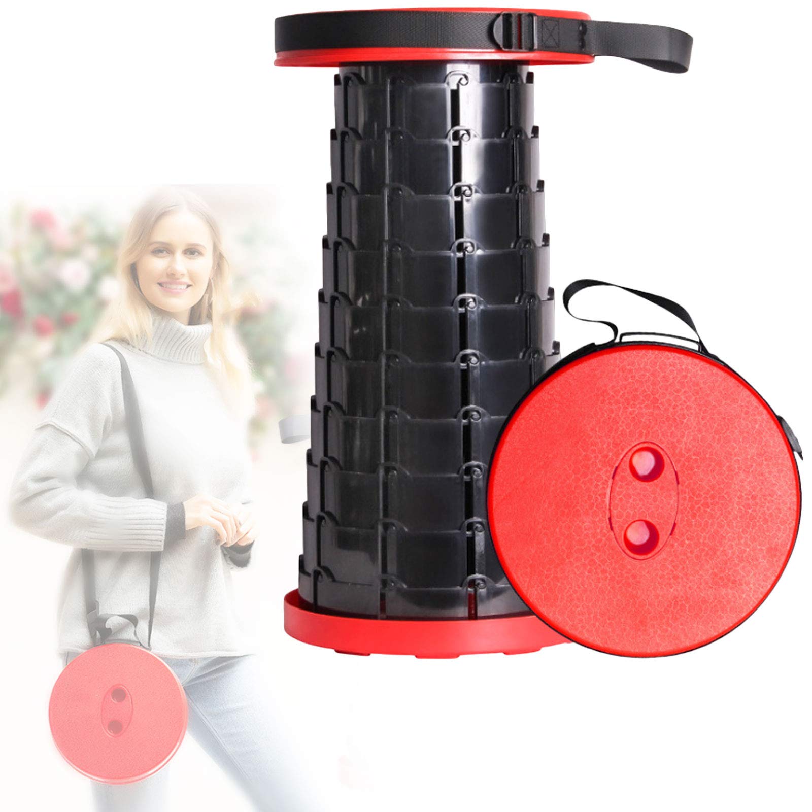 Rozsuwany taboret campingowy, udźwig 300 kg(Red)