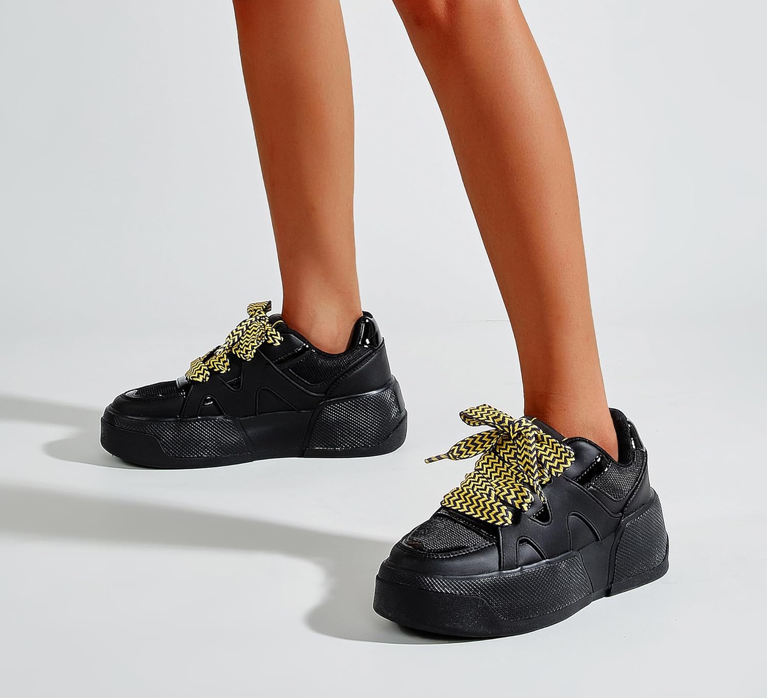 LUCKY STEP Women’s Platform Fashion Sneakers Lace up Casual Faux Leather Comfortable Thick Sole Tennis Walking Shoes - Image 9