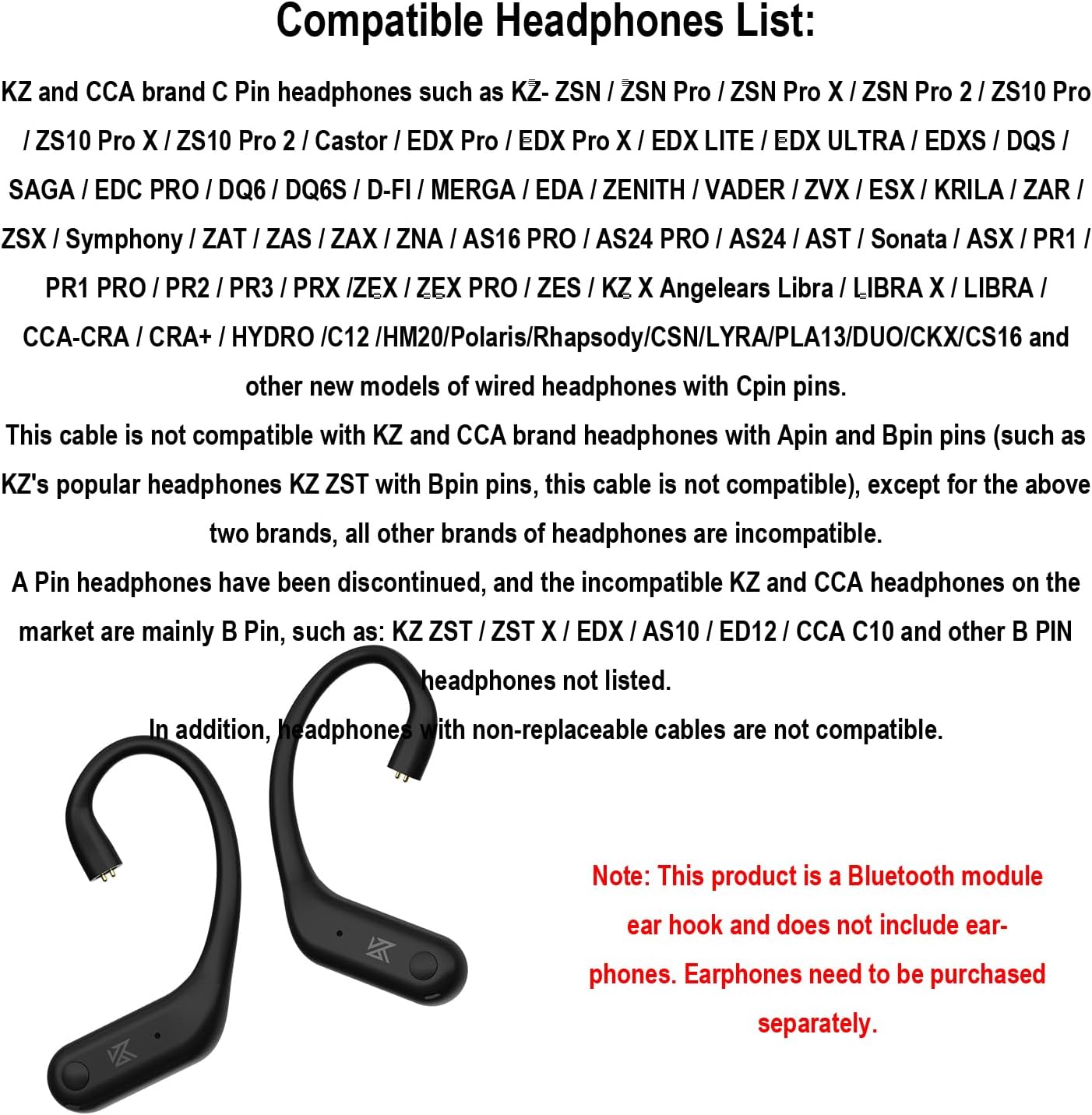 KZ AE01 Pro Bluetooth Module Ear Hook, True Wireless Bluetooth Earbuds with APT-X AAC, CVC Noise Reduction, Low Latency, HiFi Sound, 36H Playtime, Compatible with KZ & CCA Brand C PIN Wired Earphones