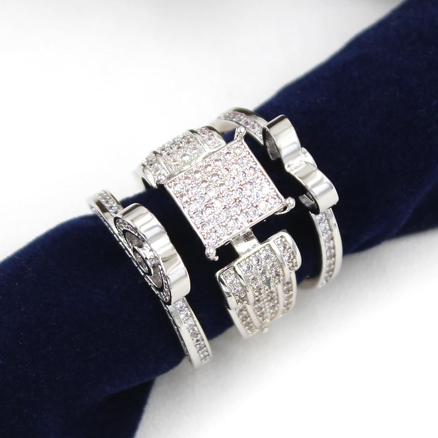 Uloveido 3 Pieces Bridal Stacking Rings Set Wedding Engagement Heart Rings Set Platinum Plated Jewelry Stacking Rings Set for Women Female Anniversary Ring Gift with Cubic Zirconia Stones Y451