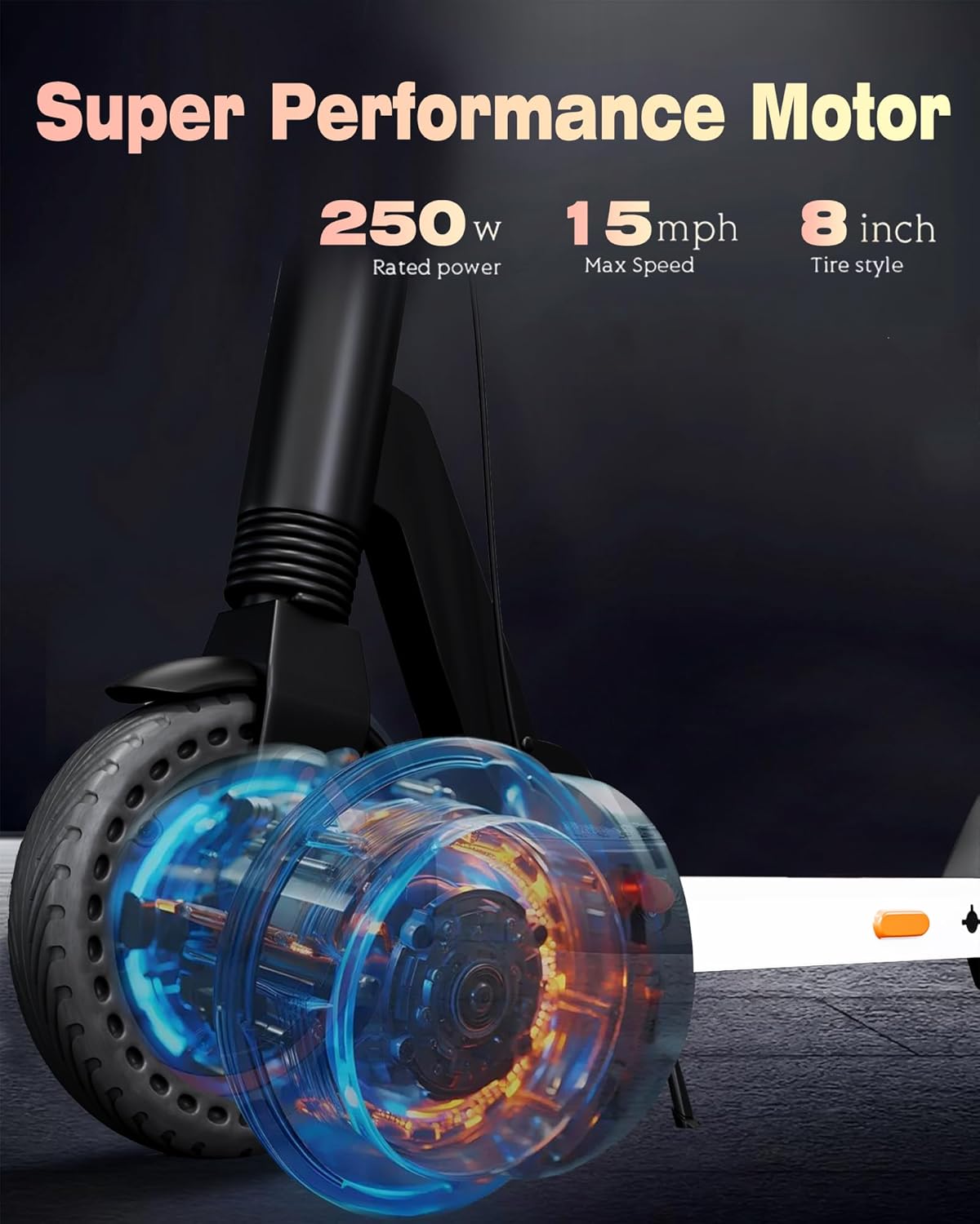 Electric Scooter 500W Peak Motor, 15.5 Miles Range & 15 MPH, 8" Flat-Free Tires, UL Certified, Foldable Electric Scooter for Adults, Teens and Big Kids (White)