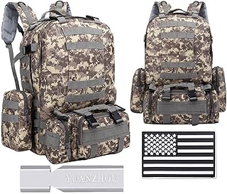 REEBOW GEAR Zaino tattico da 55 Litri, Zaino da Escursionismo Combinazione Multifunzionale di Alpinismo Mimetico Zaino d'assalto Grande per Campeggio all'aperto Pesca Trekking Viaggiare,ACU