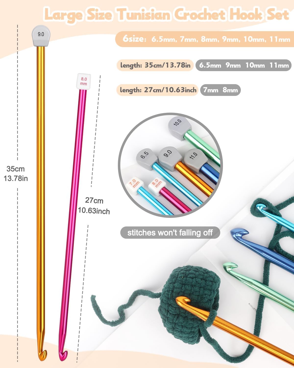 Reessy Set 32 Uncinetti Tunisini Lunghi In Metallo - 6,5-11 Mm Per Coperte E Progetti Grandi - 2