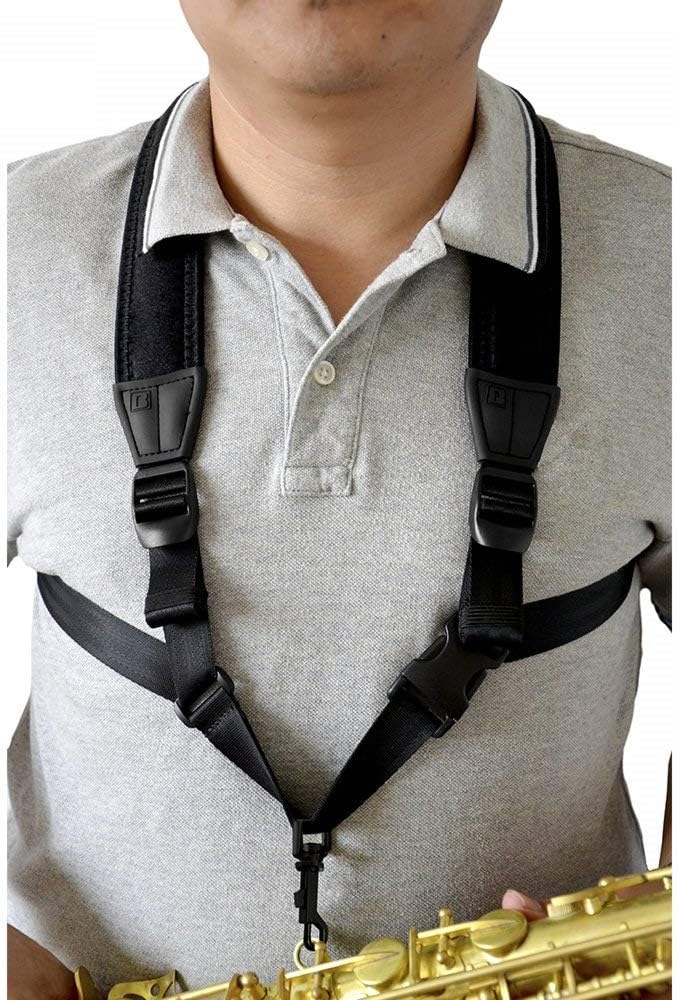 Saxophone Harness with Soft Shoulder Padding - Adjustable - Black