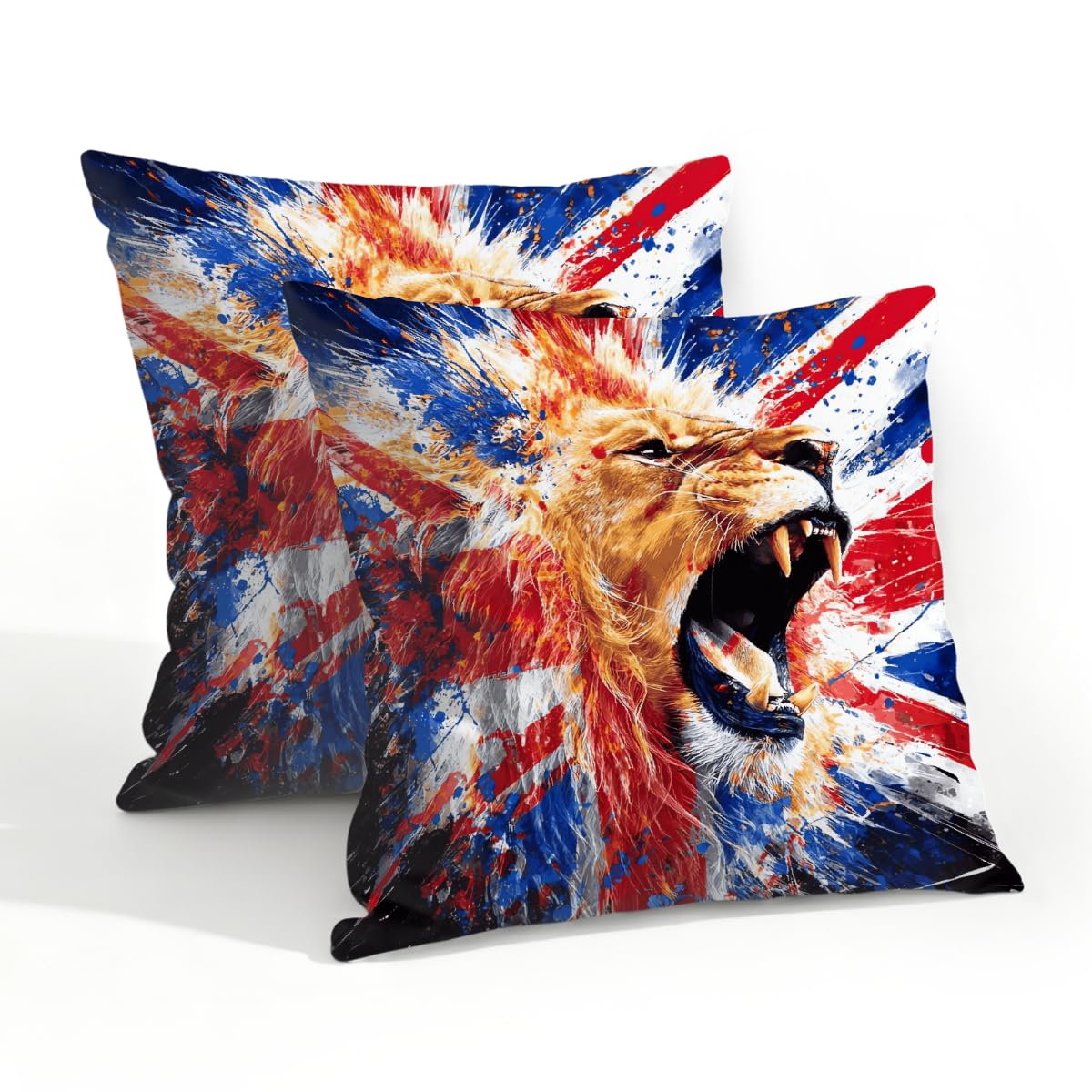 Outdoor Pillow Covers Waterproof Pillowcases 20x20in Set of 2 U.k. Flag Roaring Lion Art Decorative Throw Cushion Case for Couch Sofa Garden Patio Furniture