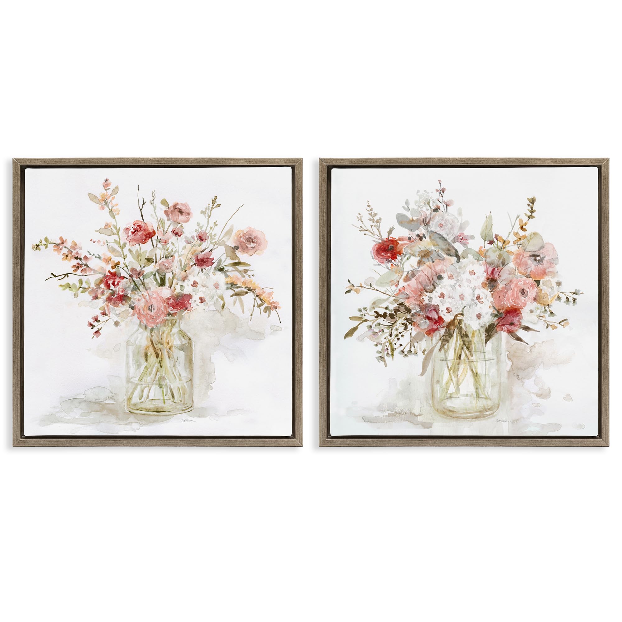 'Delicate Watercolor Bouquets in Glass'| 2pc Floating Frame Art Set 2