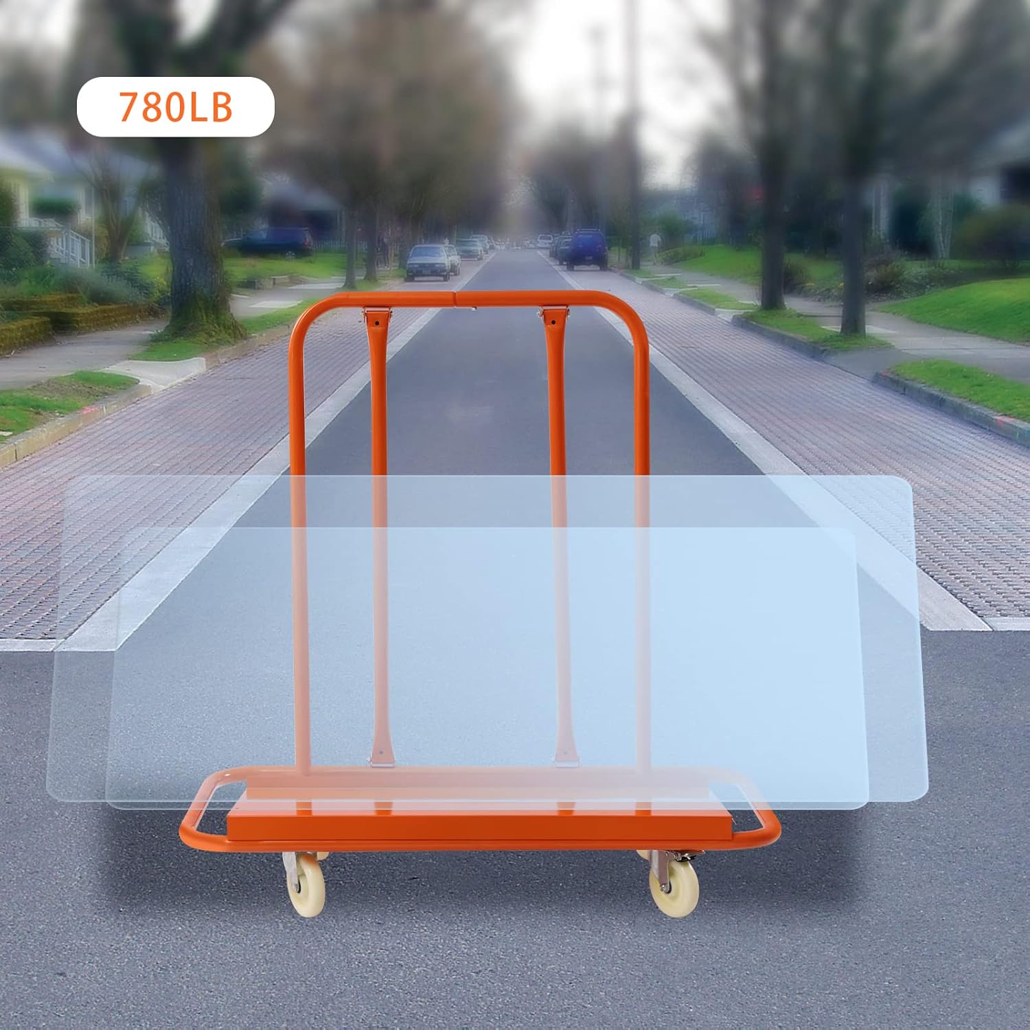 Steel Drywall Cart Dolly, 780Lbs Load Capacity Panel Truck, Heavy Duty Drywall Sheet Cart with Four Swivel Casters for Handling Wall Panels, Wood Board, Orange (780lbs)