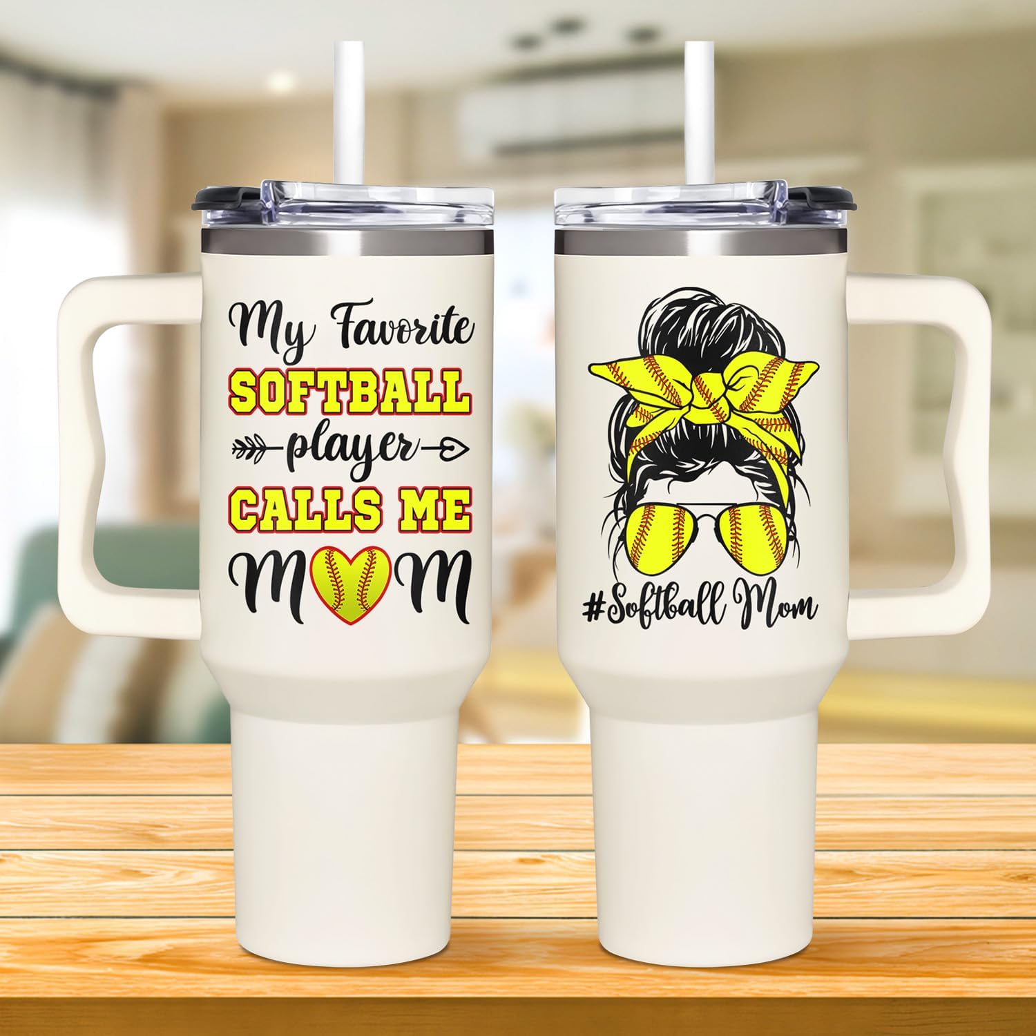 Softball Mom Gifts - Softball Gifts For Mom From Son, Daughter, Boy, Girl, Kids, Friends - Softball Birthday Gifts For Mom - Christmas Softball Presents For Mom - Softball Mom Tumbler With Handle 40oz - Image 7
