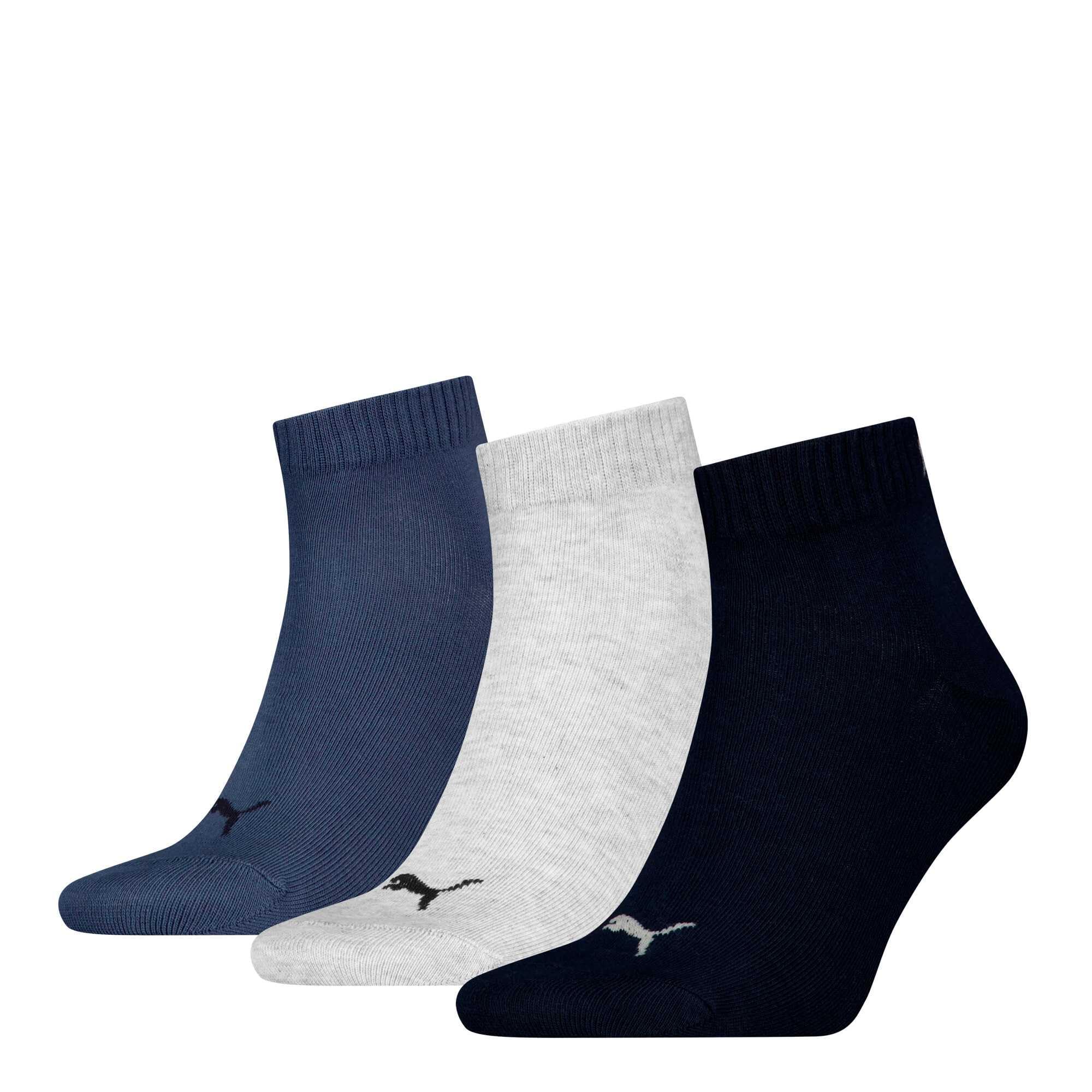 PUMA Sports Ankle Trainer Socks Unisex Quarters (3 Pair Packs) Everyday Comfort - Navy/Grey/Nightshadow Blue UK 9-11