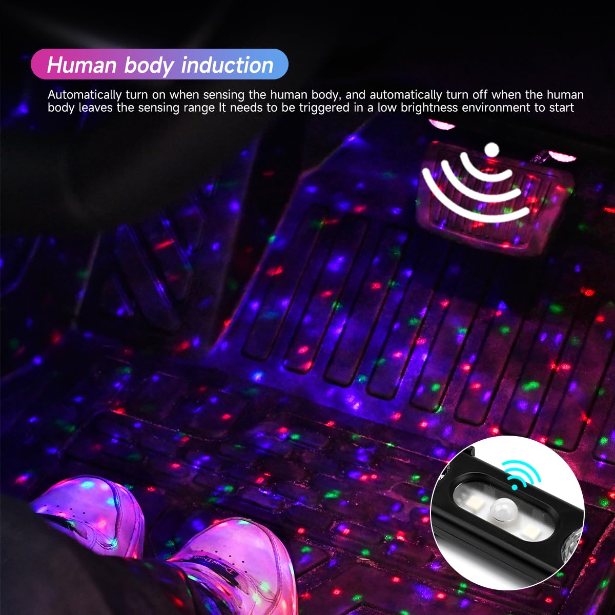 Car Led Lights Interior Wireless with Remote RGB Sound Control, USB Charge & Atmosphere Lights, Ambient Neon Accent Starry Lighting Kits, Wireless Interior Car Lights (2)