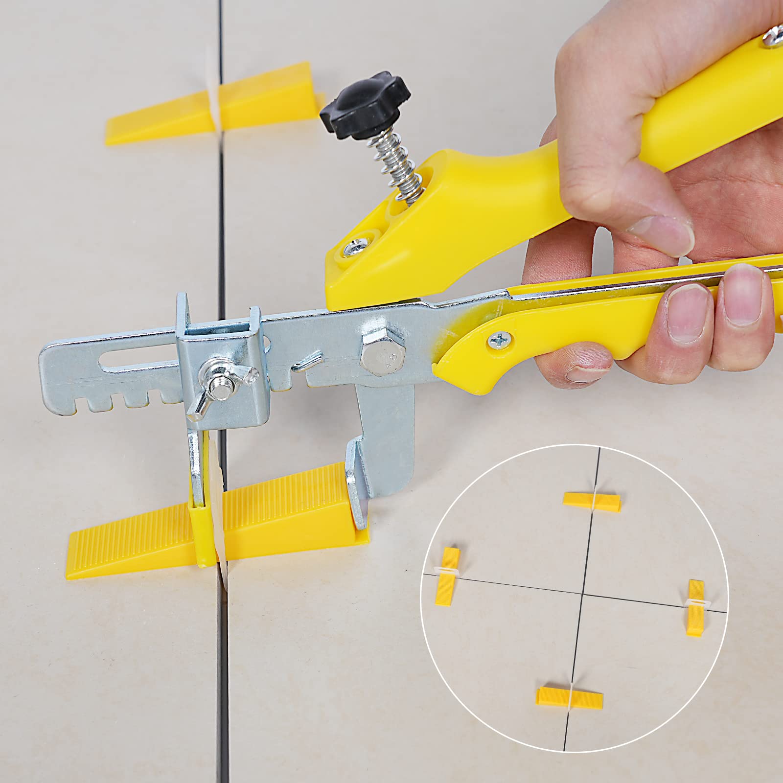 Set migliorato per livellamento piastrelle 1 mm – 600 distanziatori, 200 cunei riutilizzabili e pinza per piastrelle per posa in bagno e soggiorno (1 mm, 200 + 600 + pinza)