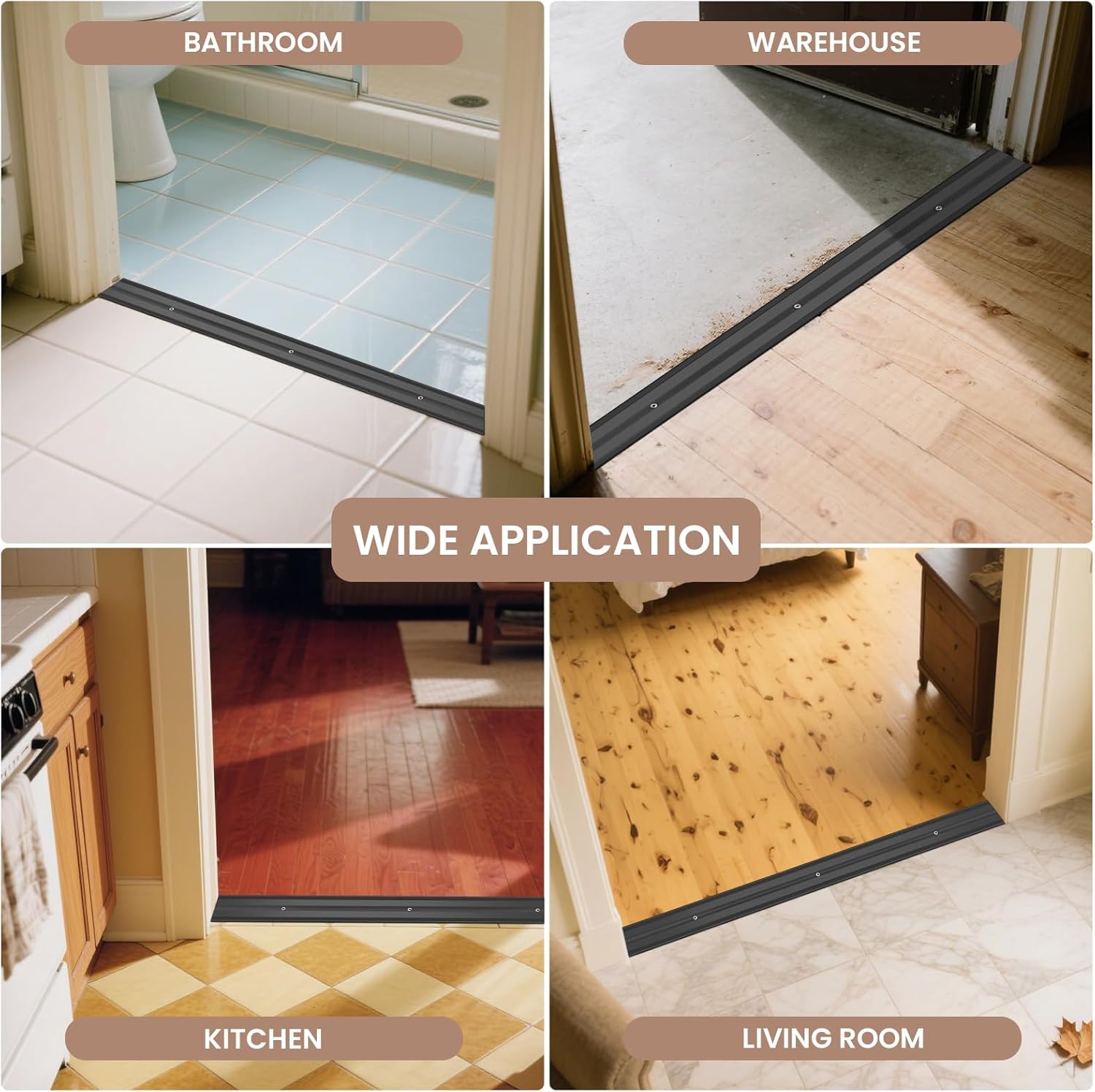 36"L x 2.4"W Aluminum Floor Transition Strip Metal Door Threshold, 0.1"H Flat Profile for Carpet Vinyl Wood Tile Concrete Flooring Gaps, Modern Doorway Protector Decoration(Black,1pcs)