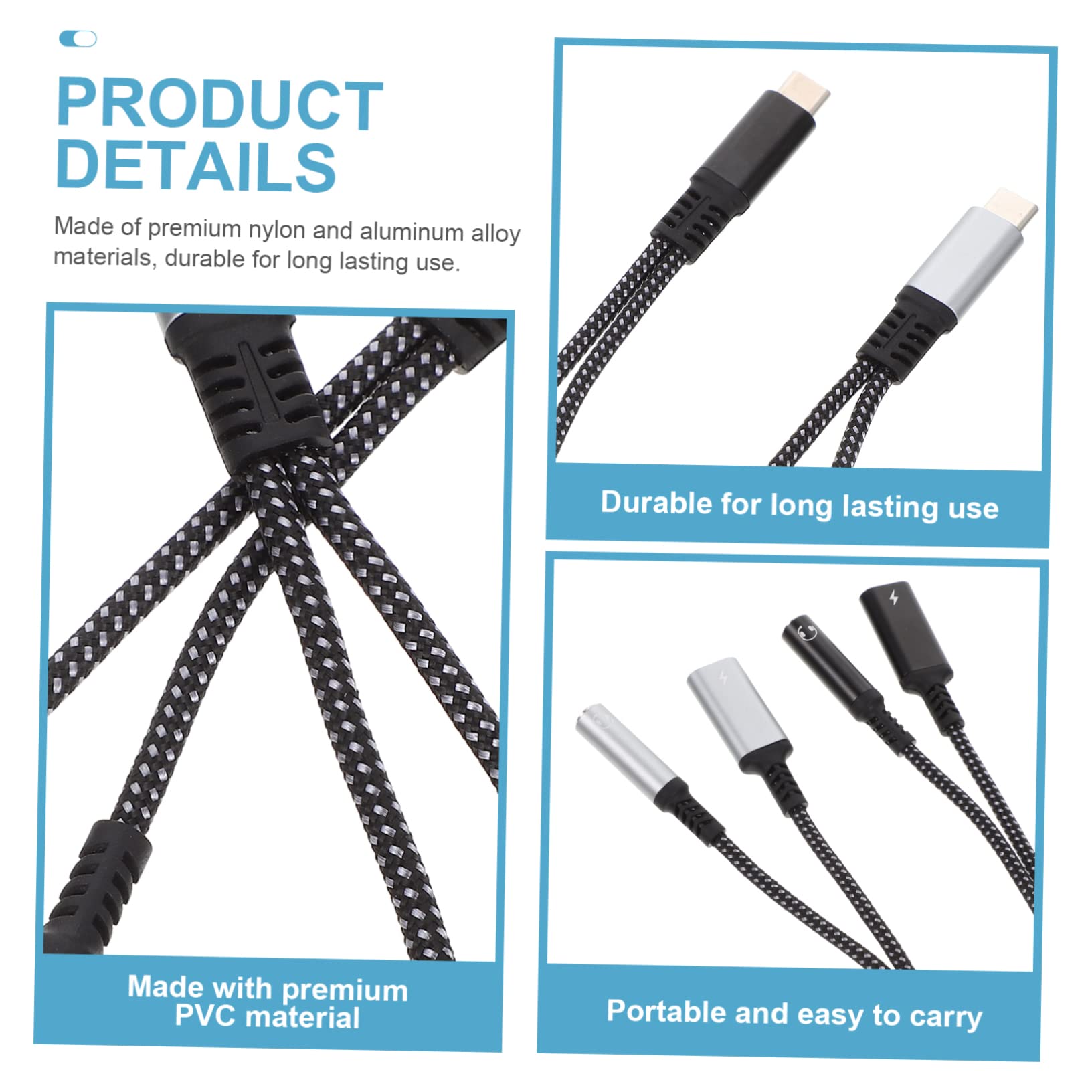 Homoyoyo Adaptador USB C a 3, 5mm para Auriculares y Carga, Portátil | Nylon y Aleación de Aluminio, Compatible Tablet y Móvil USB C, Diseño Compacto de Dos en Uno