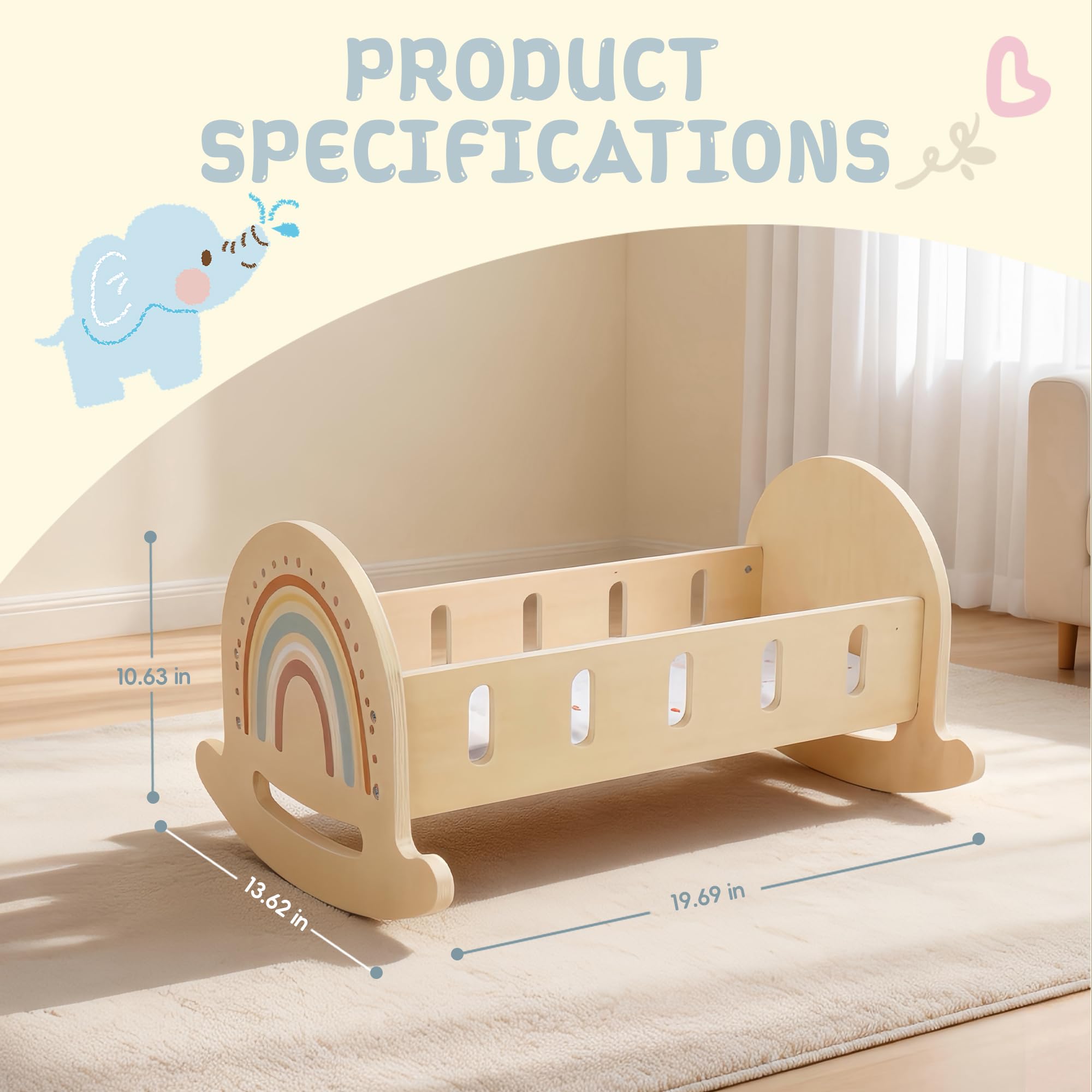 FReniland Baby-Puppenwiege mit 1 Kissen & 1 Kissen