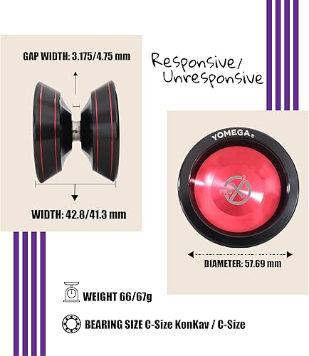 Miniatura 5 de Yomega Pro x2 - Yoyo de aluminio de nivel profesional para jugadores avanzados - Rodamiento de bolas en forma de H, tamaño C con juego adaptable y