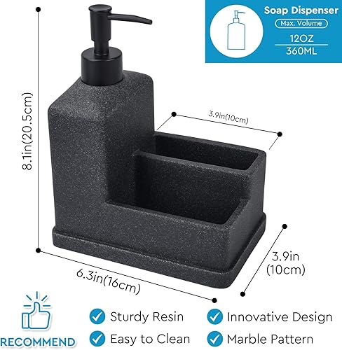 Miniatura 6 de Dispensador de jabón para platos con soporte para esponja, dispensador de jabón líquido para manos y platos y organizador de esponja con soporte