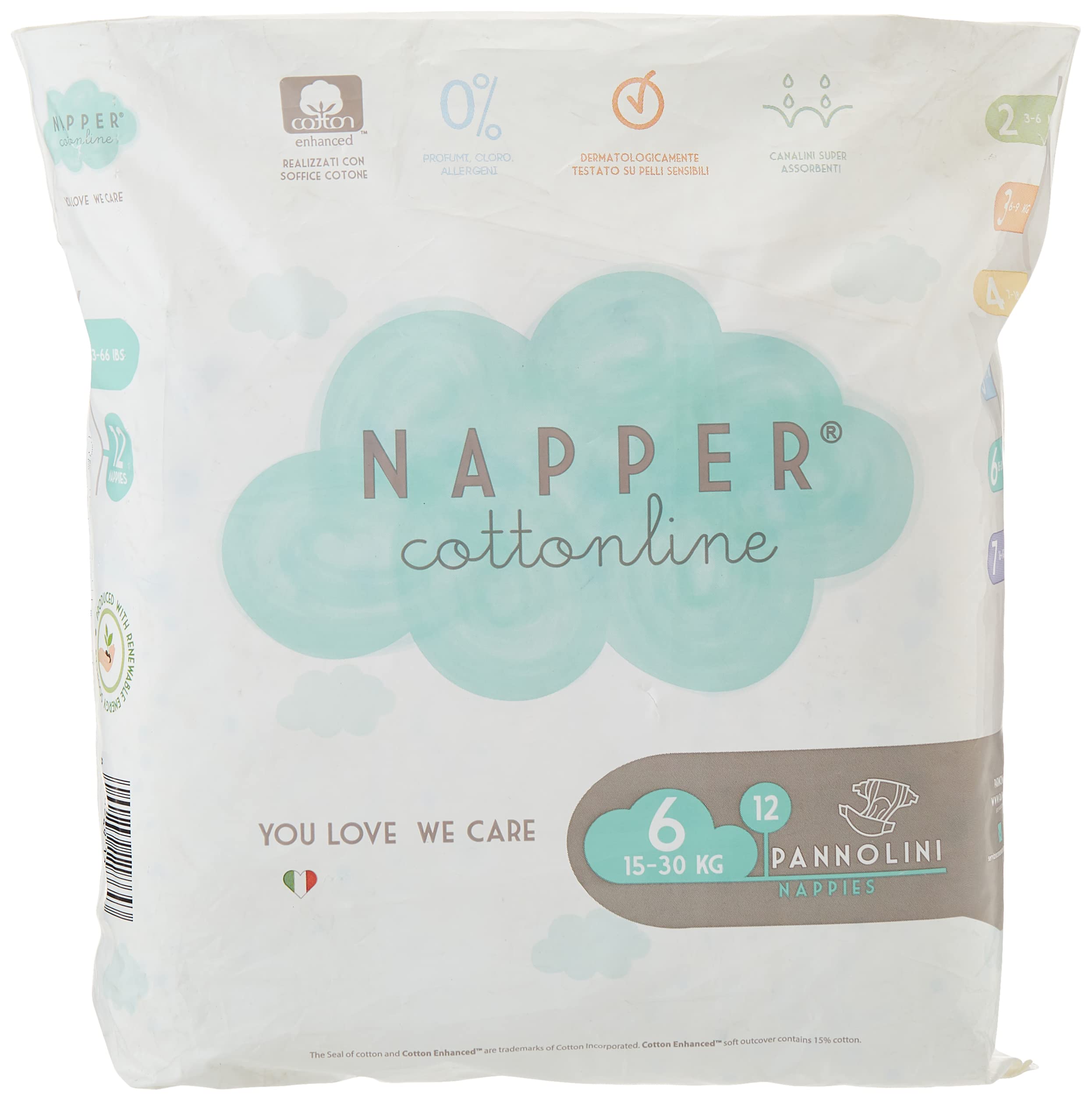 NapperCotton Line Diapers Soft Hug Parmon From 15Kg-30Kg, 12 Diapers