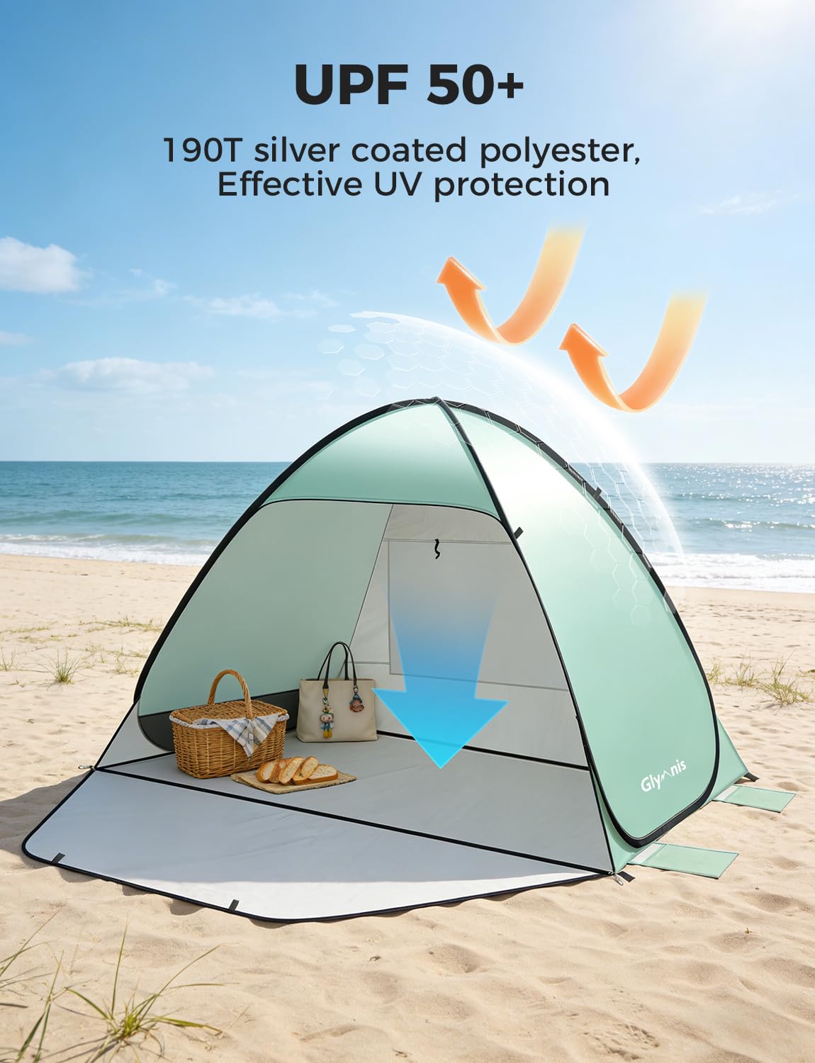 Całkowicie zamknięty namiot plażowy wyskakujący namiot plażowy z zamkiem błyskawiczny przenośny namiot błyskawiczny 175 * 200 * 125 cm dla 2-3 osób, ochrona przed słońcem UPF 50+, zawiera przenośną torbę