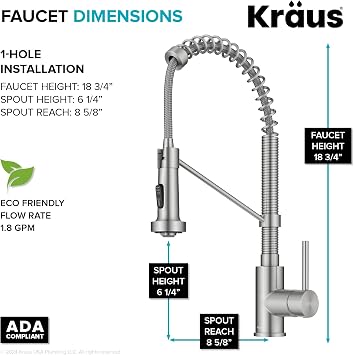KRAUS Bolden Commercial Style 2-Function Single Handle Pull Down Kitchen Faucet in Spot-Free Stainless Steel, KPF-1610SFS