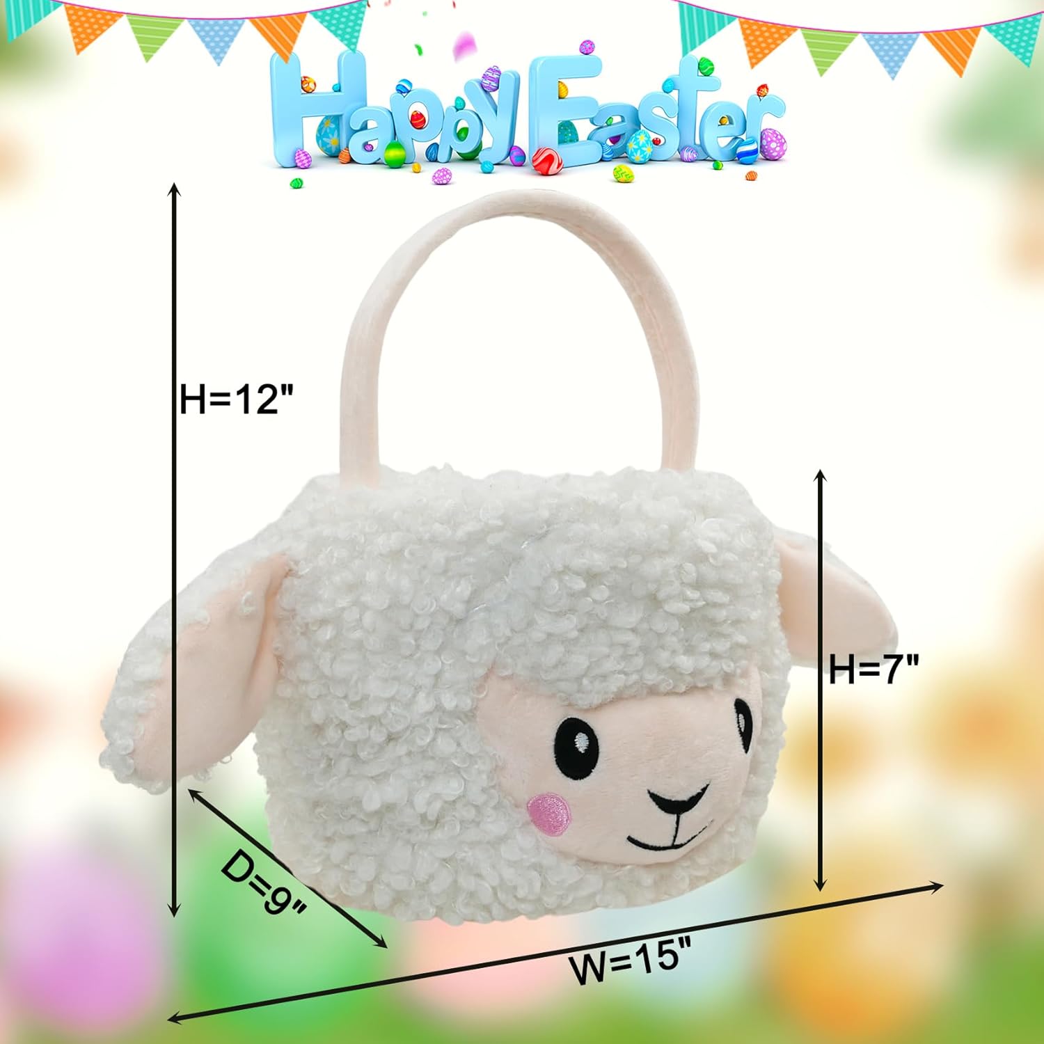 Personalized 3D Sheep Easter Basket – Custom Embroidered Name, Soft Sheep Easter Egg Hunting Basket, Perfect Candy & Gift Bucket for Easter, Halloween & Birthday