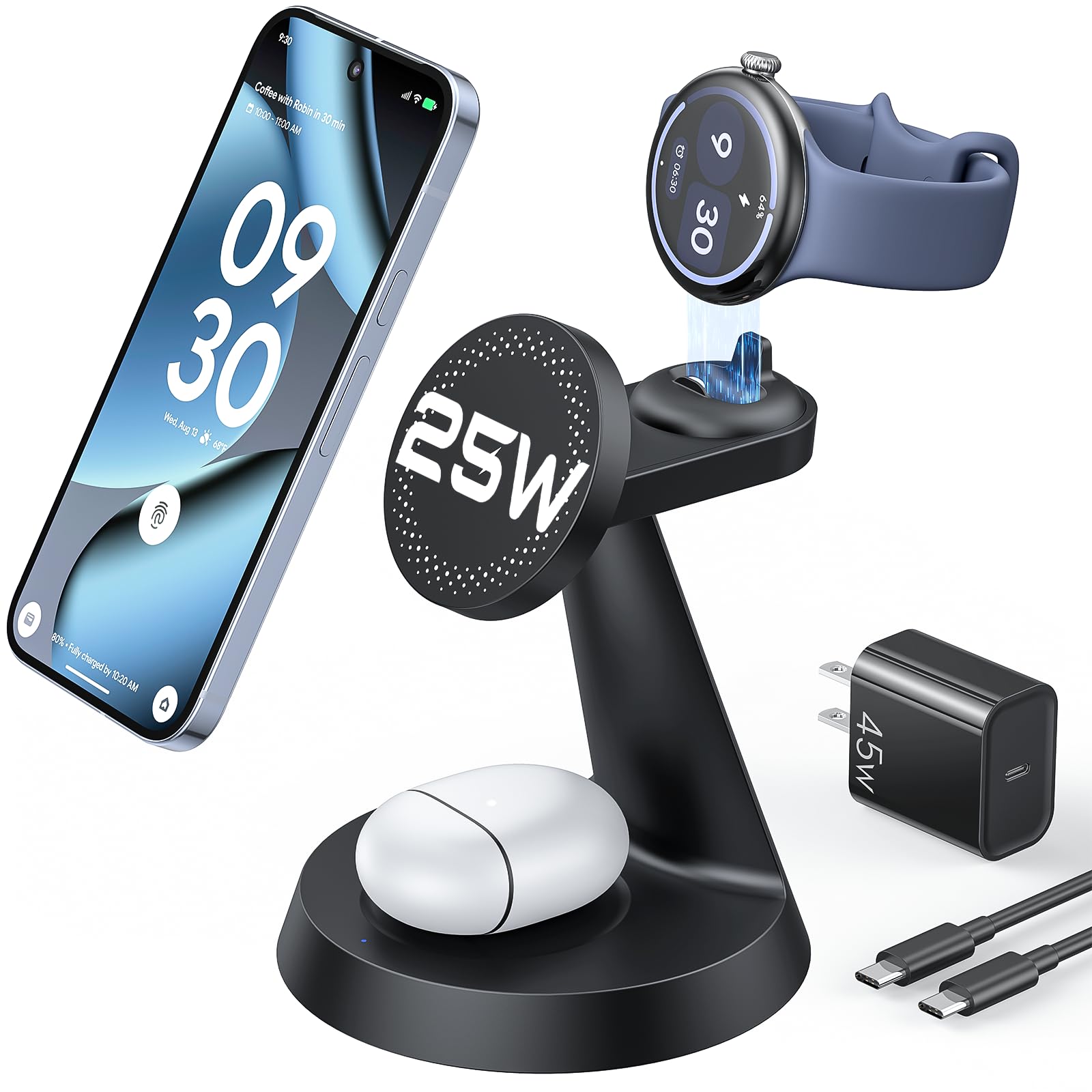 Photo 1 of Meifigno 3-in-1 Wireless Charger for Pixel Watch 5/4 & Pixel Phones