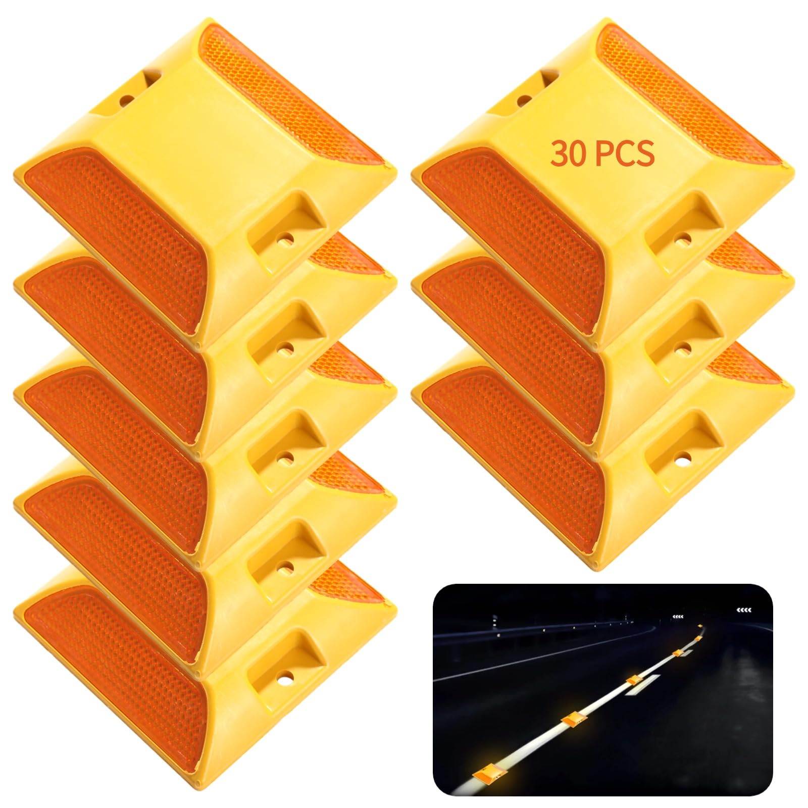 30 Pcs Road Reflectors, Reflective Street Pavement Markers, 3.7×3.7