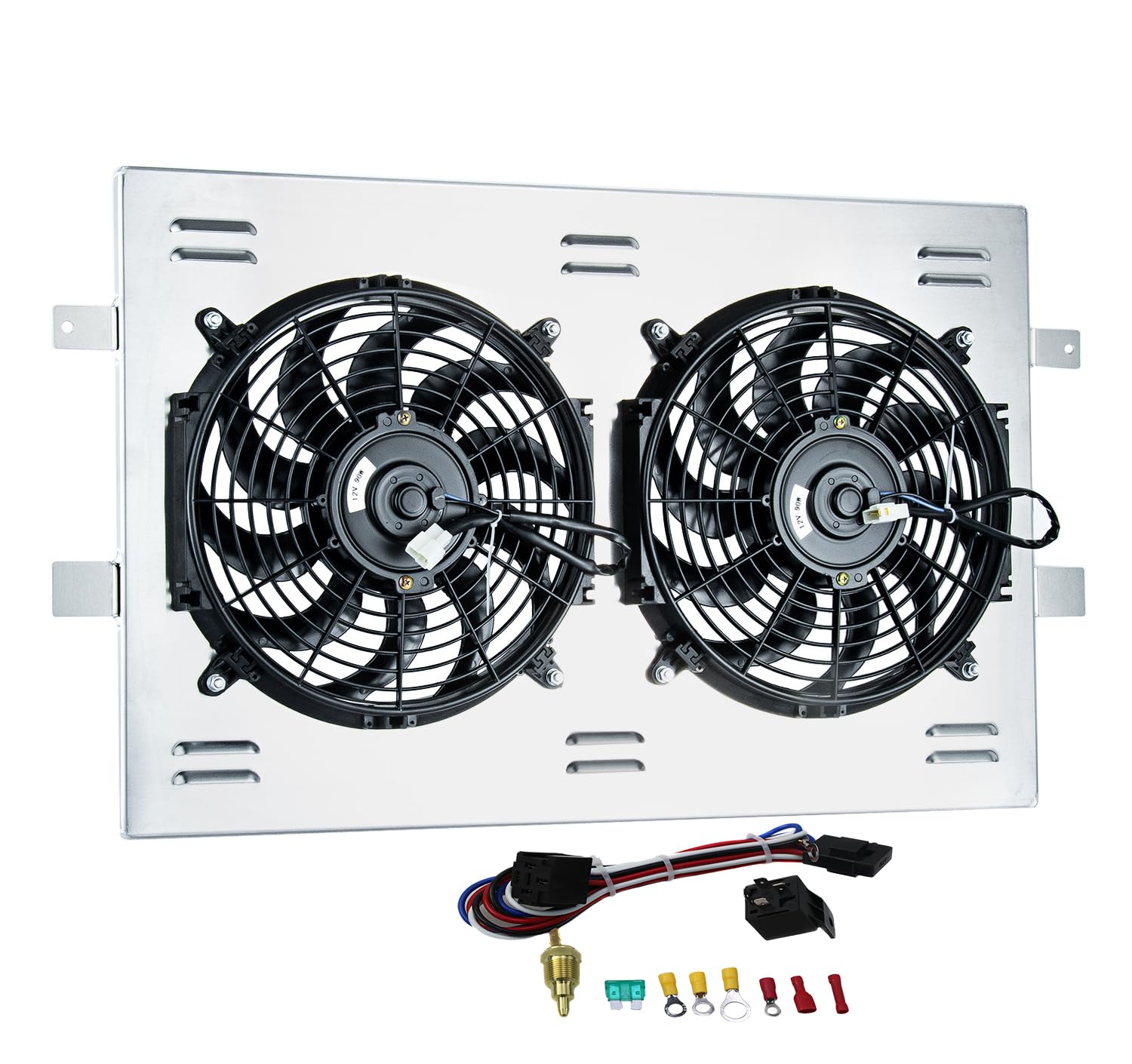 Wialufip Aluminum Radiator with Electric Fan for 1999-2013 Chevy Silverado GMC Sierra 1500 2500 Taho Yukon for 2002-2005 Cadillac Escalade 2x12" Fans