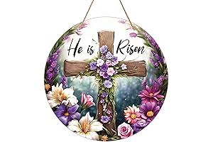 He is Risen Outdoor Sign | Joyful Spring Cross Wreath for Easter