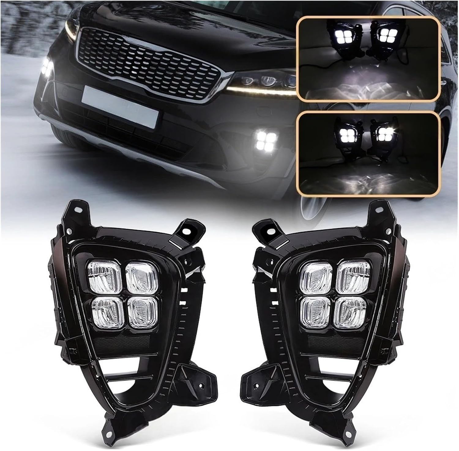 Compatible For KIA Sorento Prime 2018 2019 2020 Car Fog Lamps Daytime Running Lights Front Bumper Headlights Auto Daylights 12V(U Version)