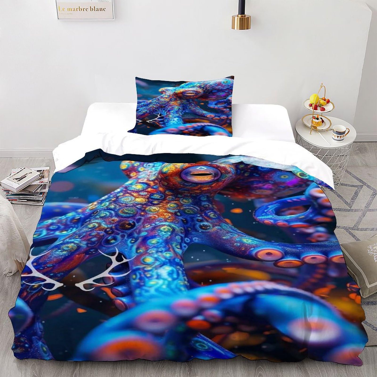 Octopus Colorful Bedding Set Theme Bedspread Animal Theme Wildlife Marine Animal Duvet Cover Set Microfiber Comforter Cover Universal for All Seasons with Pillowcase Single（135x200cm）