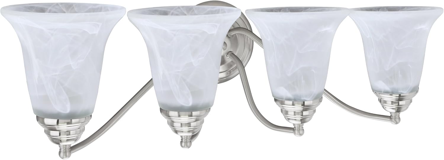 Suреr Dеаl Prоduсt Aspen Creative 62136, Four-Light Metal Bathroom Vanity Wall Light Fixture, 23 1/2 Wide, Transitional Design in Brushed Nickel with Faux Alabaster Glass Shade