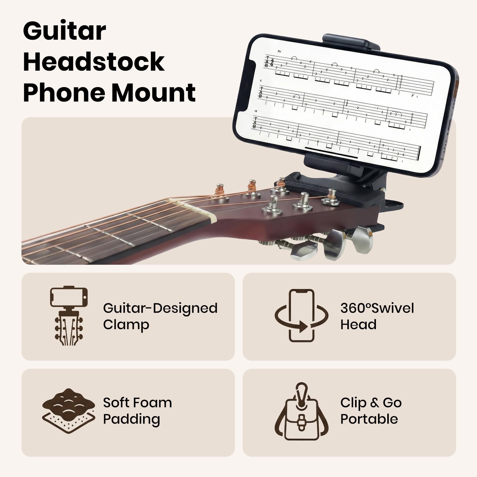 Guitar Accessories Kit: Capo, Phone Mount & Picks -2