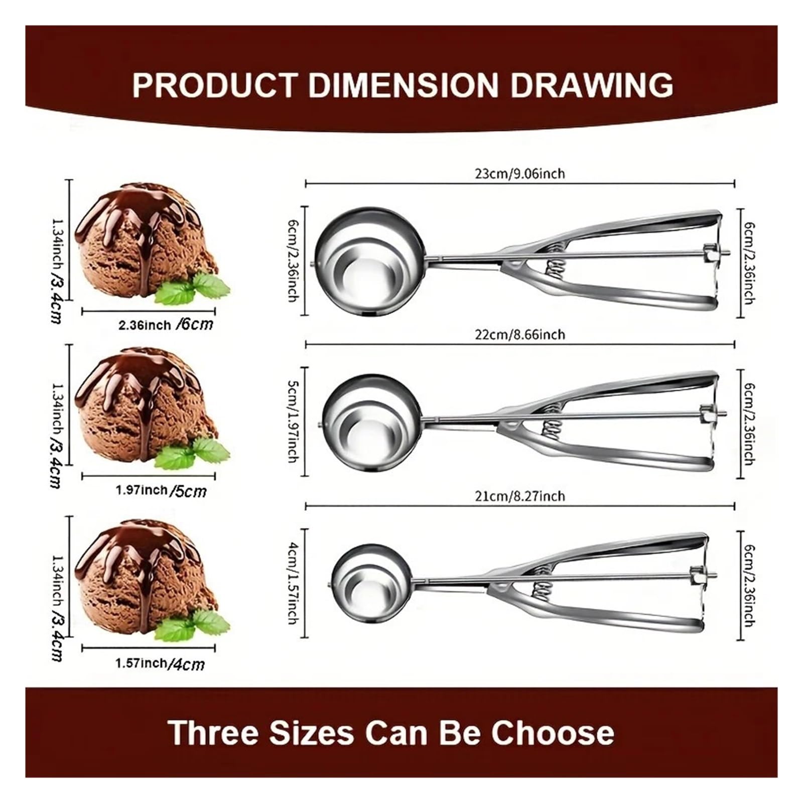 3 pezzi di paletta for gelato in acciaio inox, for stampi for frutta, manico a molla, accessori for la cucina casa, gadget