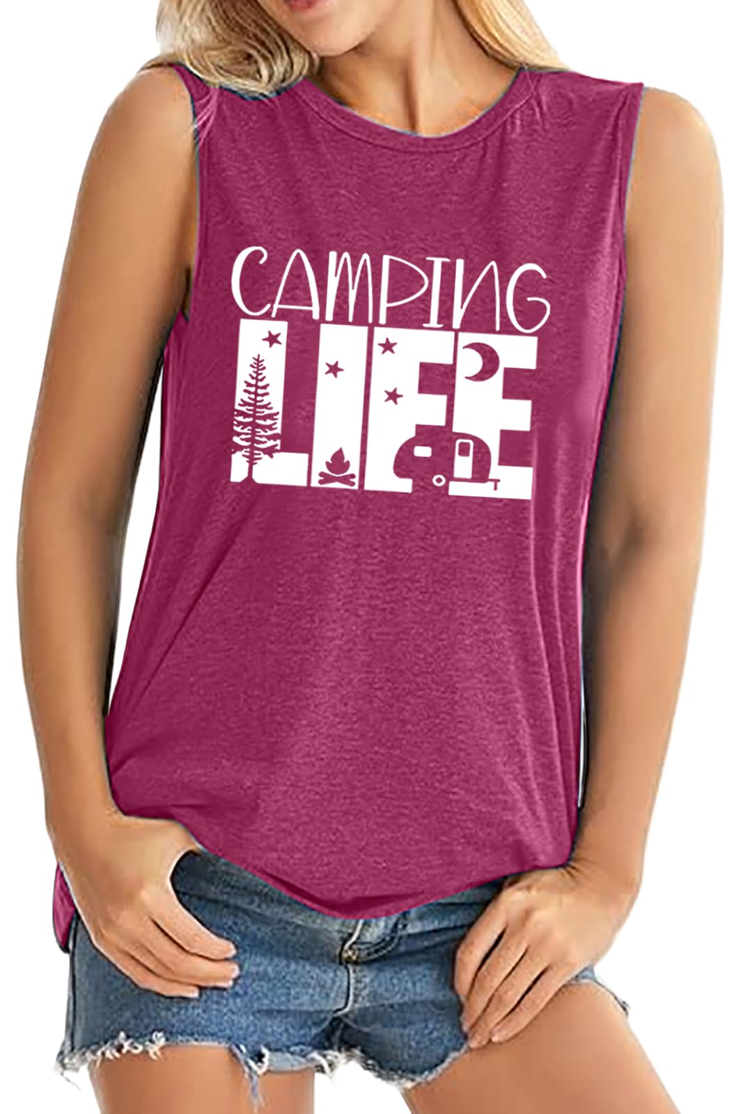 ALUS Womens Graphic Tank Tops Summer T Shirts Sleeveless Casual Loose Tunic Blouses