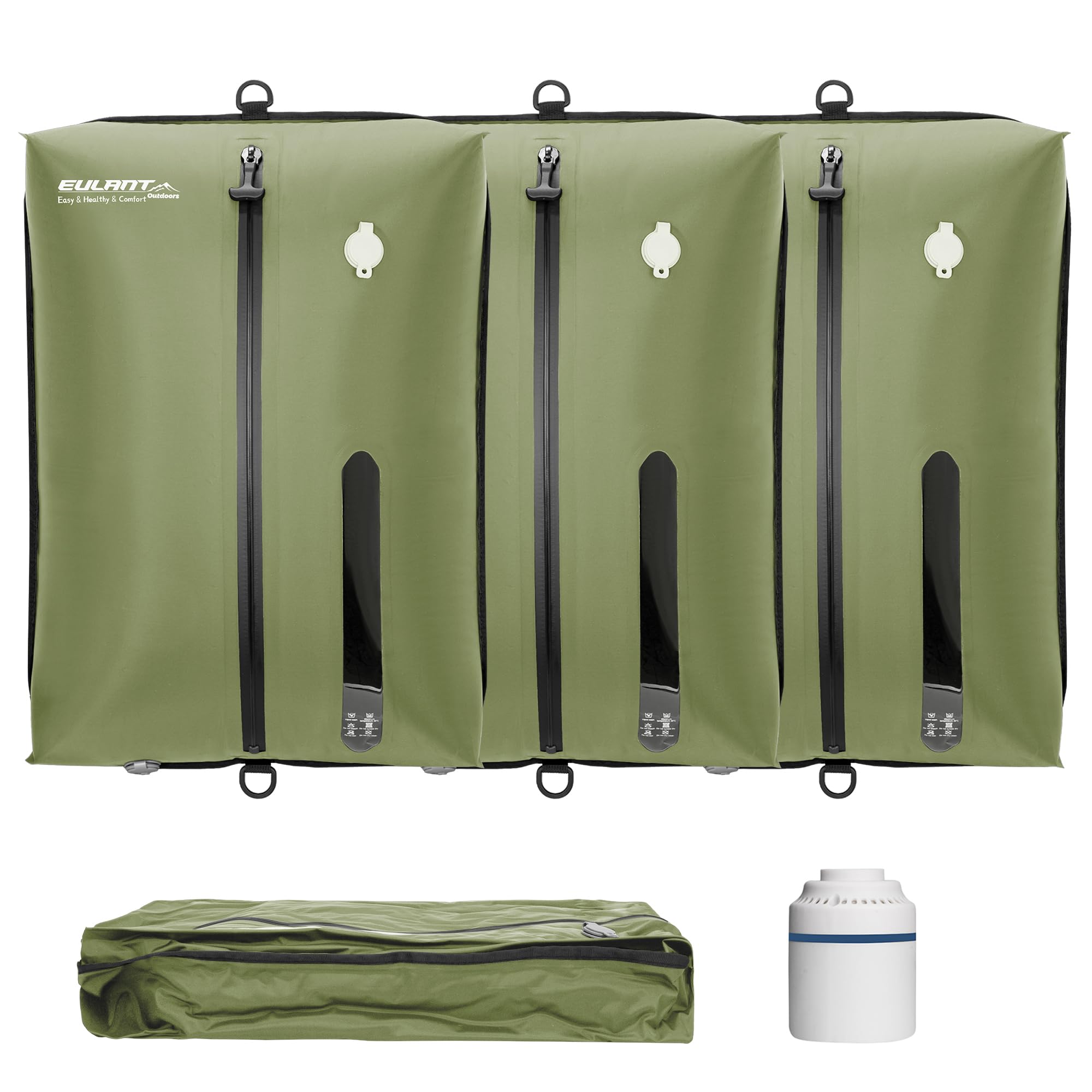 EULANT Wasserdicht Vakuumbeutel für Reisen mit Pumpe, Wiederverwendbare Kompressionsbeutel für Koffer/Gepäck/Rucksack, Vakuumversiegelungsbeutel mit IPX8 Luftdichtem Reißverschluss,Grün*3