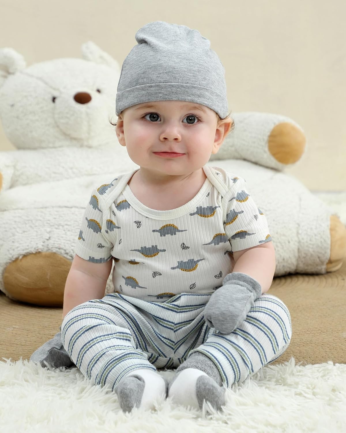 Baby Hats Mittens and Socks Set Soft Cotton Newborn Hat Glove for Boys Girls 0-6 Month