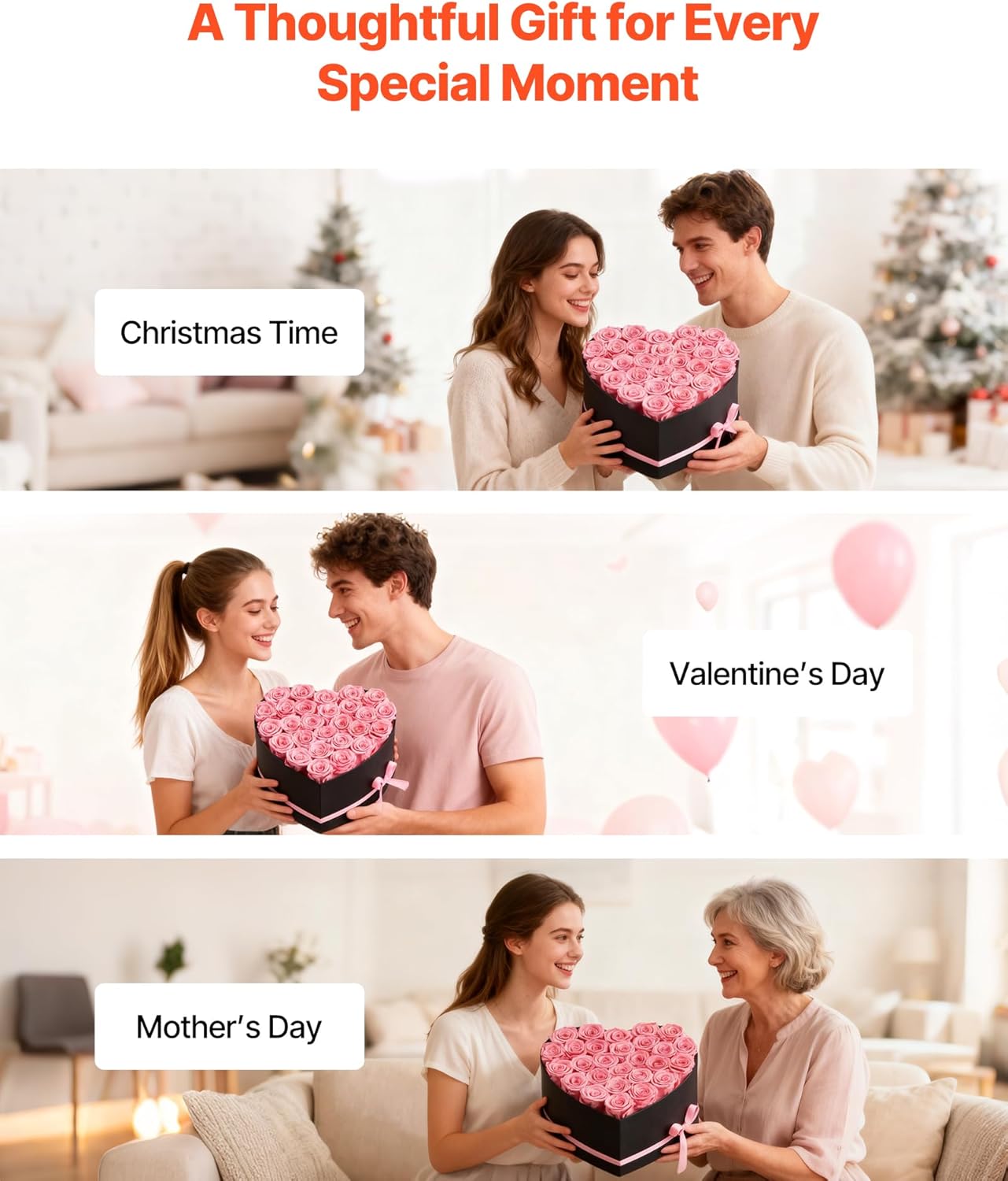 VEVOR Forever Flowers, 27 Preserved Roses in a Heart Shape Box, Eternal Flowers Immortal Bouquet Birthday Present for Women Her Wife Mothers, Anniversary, Valentine's Day,Christmas, Pink - Image 5